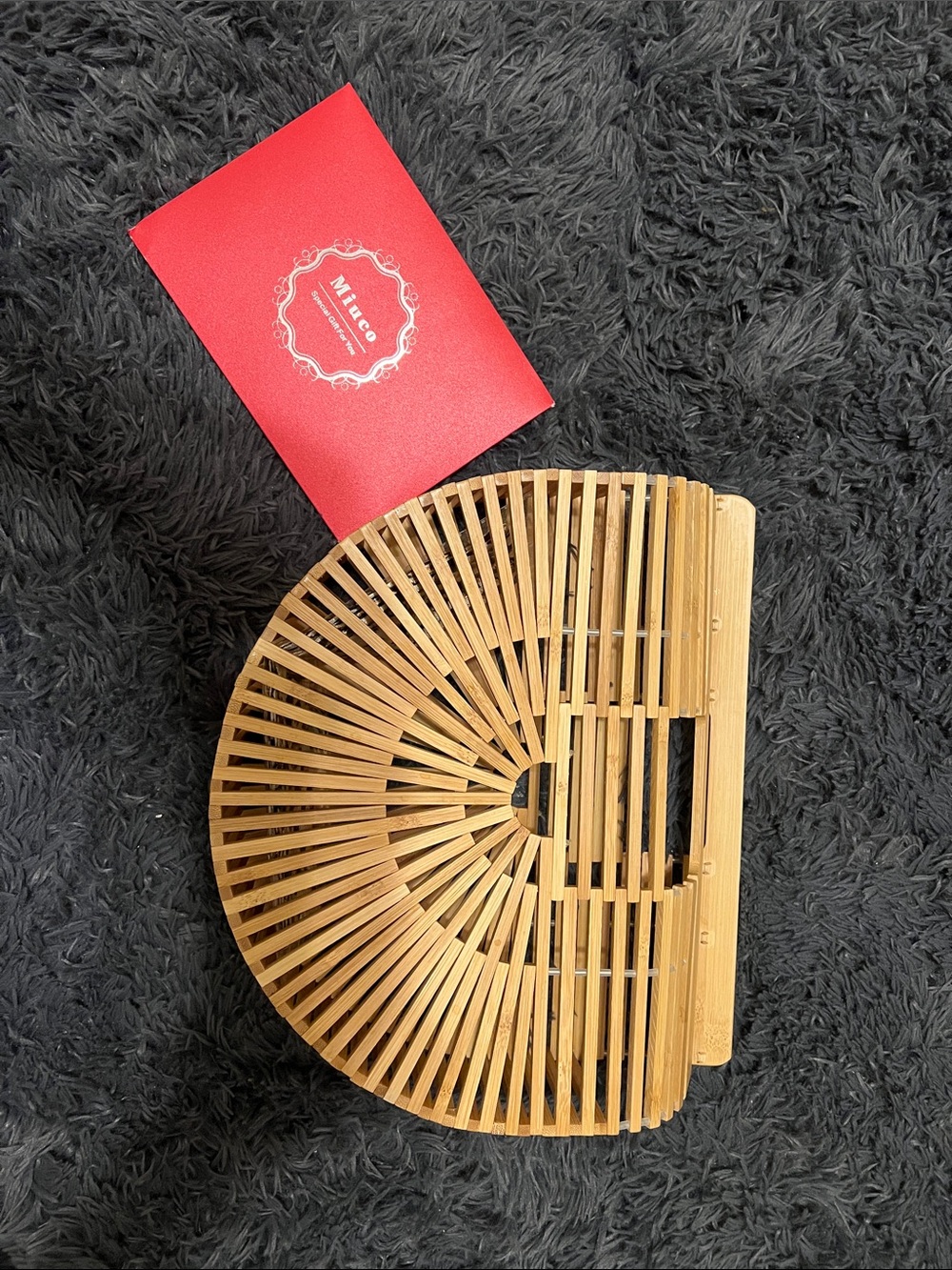 Miuco Bamboo Half-Moon Handheld Clutch - Natural Bamboo
